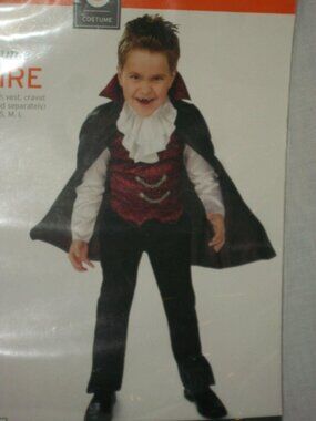 Halloween Youth Black Vampire Costume Cape Vest Cravat Size Medium Boys Child
